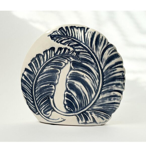 RARE Royal Haeger Blue & White Marquise Shaped Vintage Midcentury Modern Vase - Picture 2 of 10